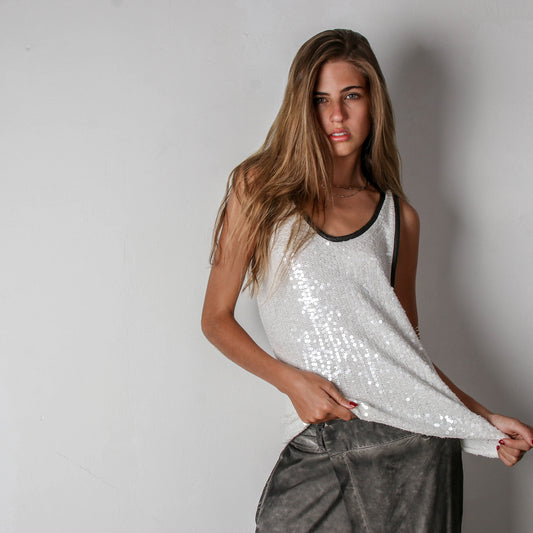 Leather trim Knit Tank