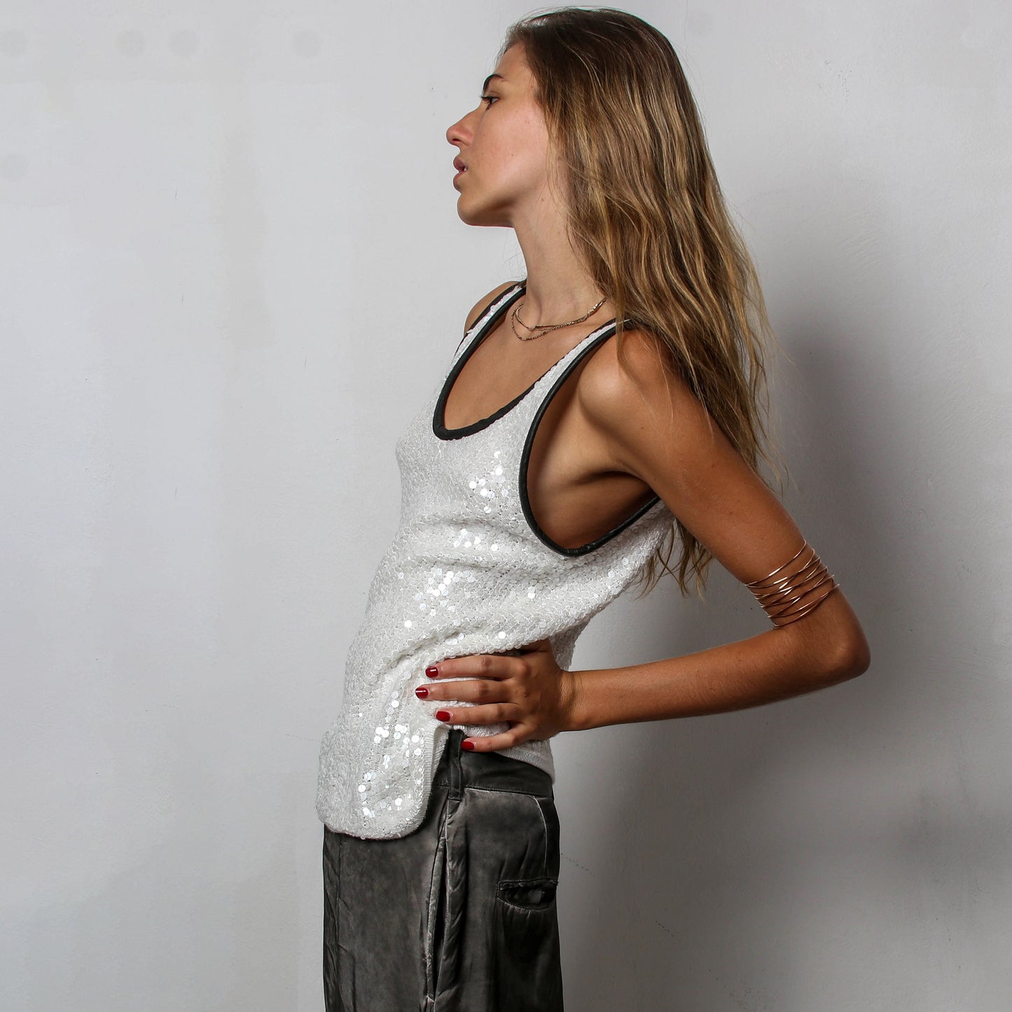 Leather trim Knit Tank