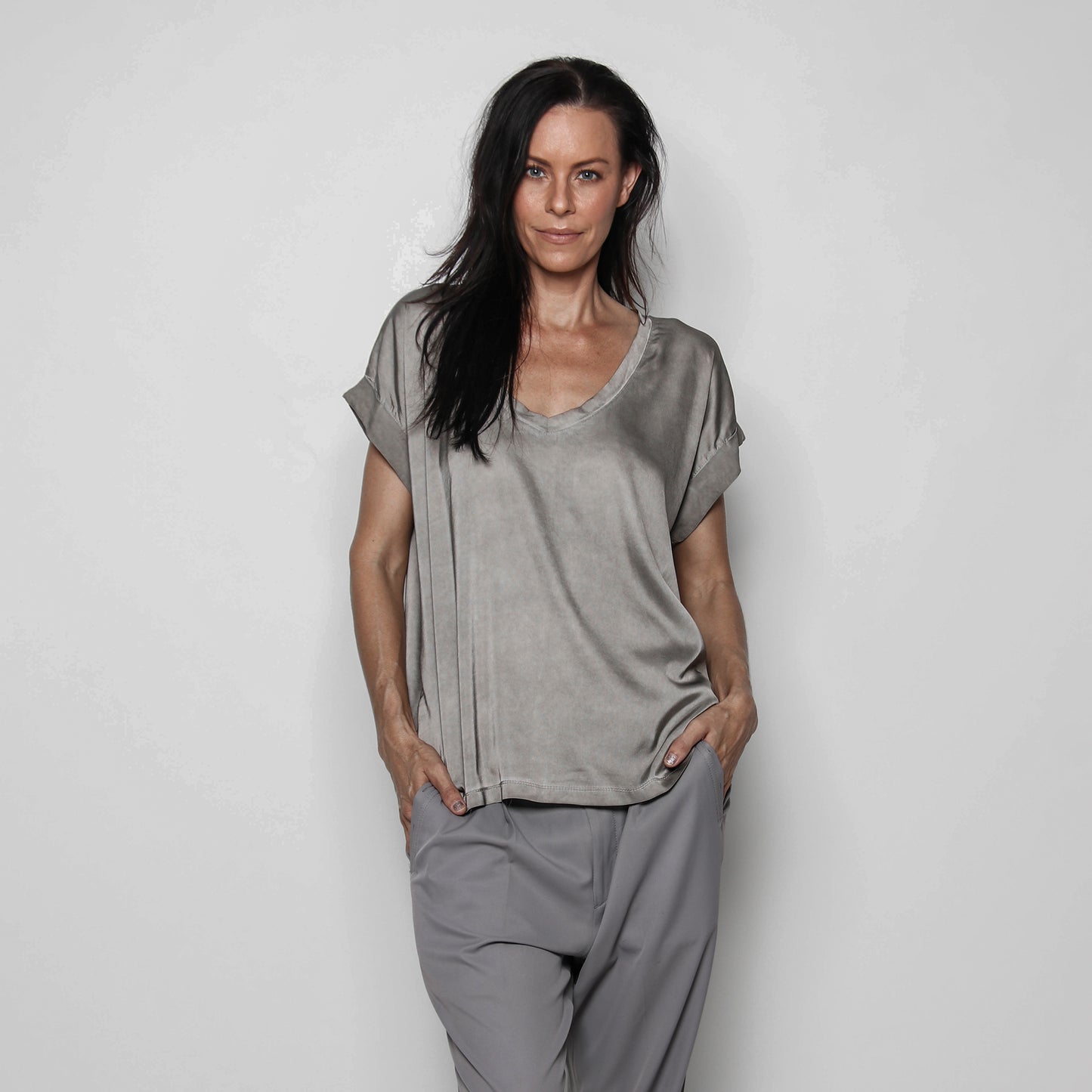 Cuffed-sleeve Top in Silky Viscose