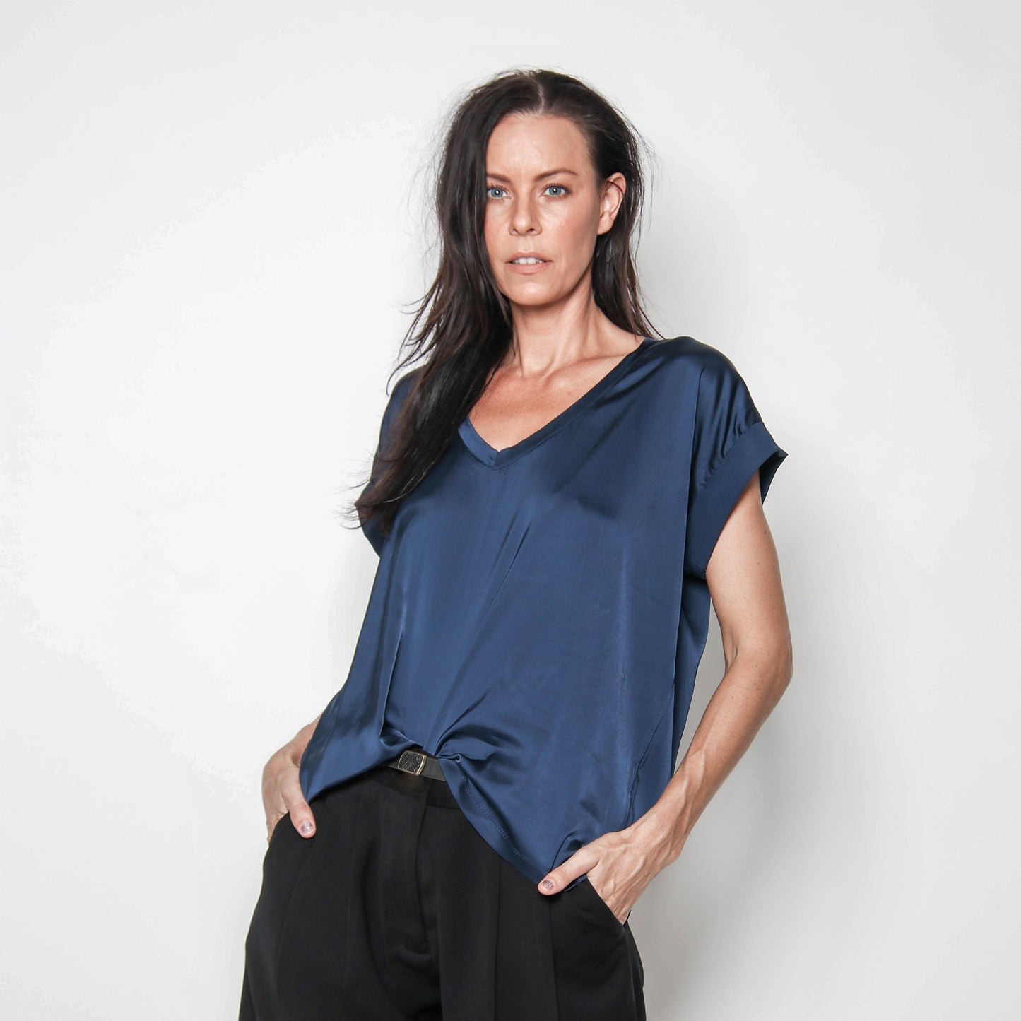 Cuffed-sleeve Top in Silky Viscose