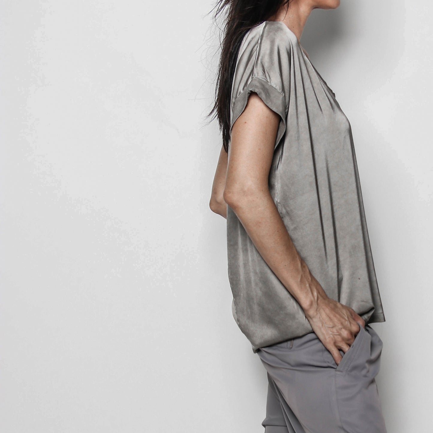 Cuffed-sleeve Top in Silky Viscose