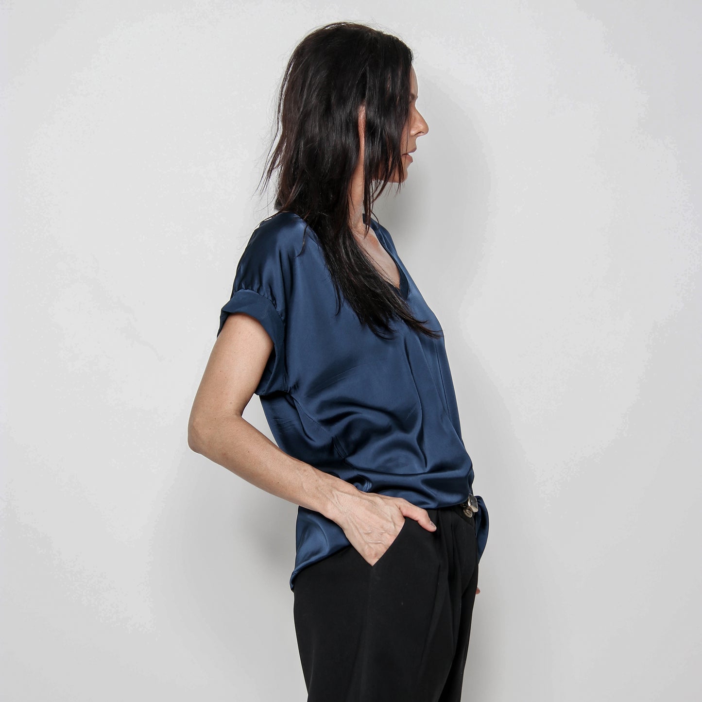 Cuffed-sleeve Top in Silky Viscose