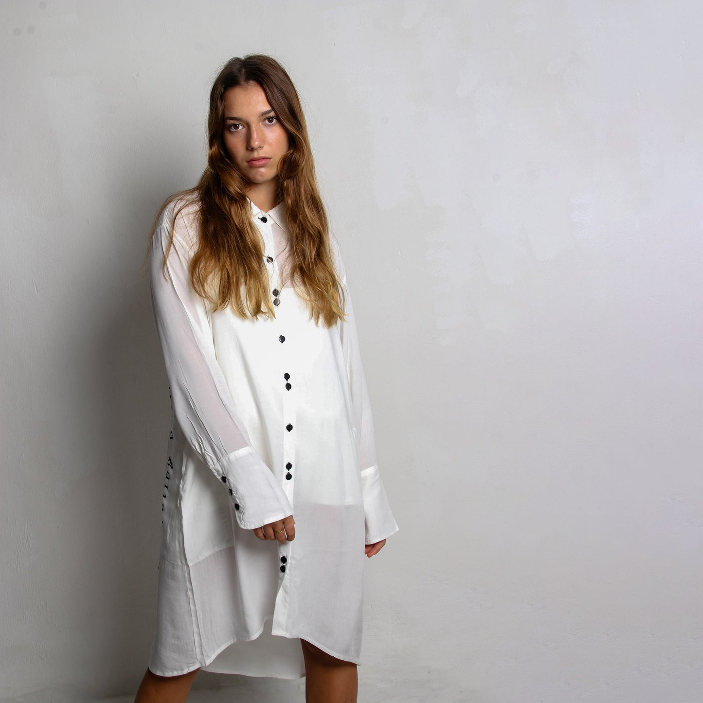 Midi Shirt Dress in Viscose Crepe