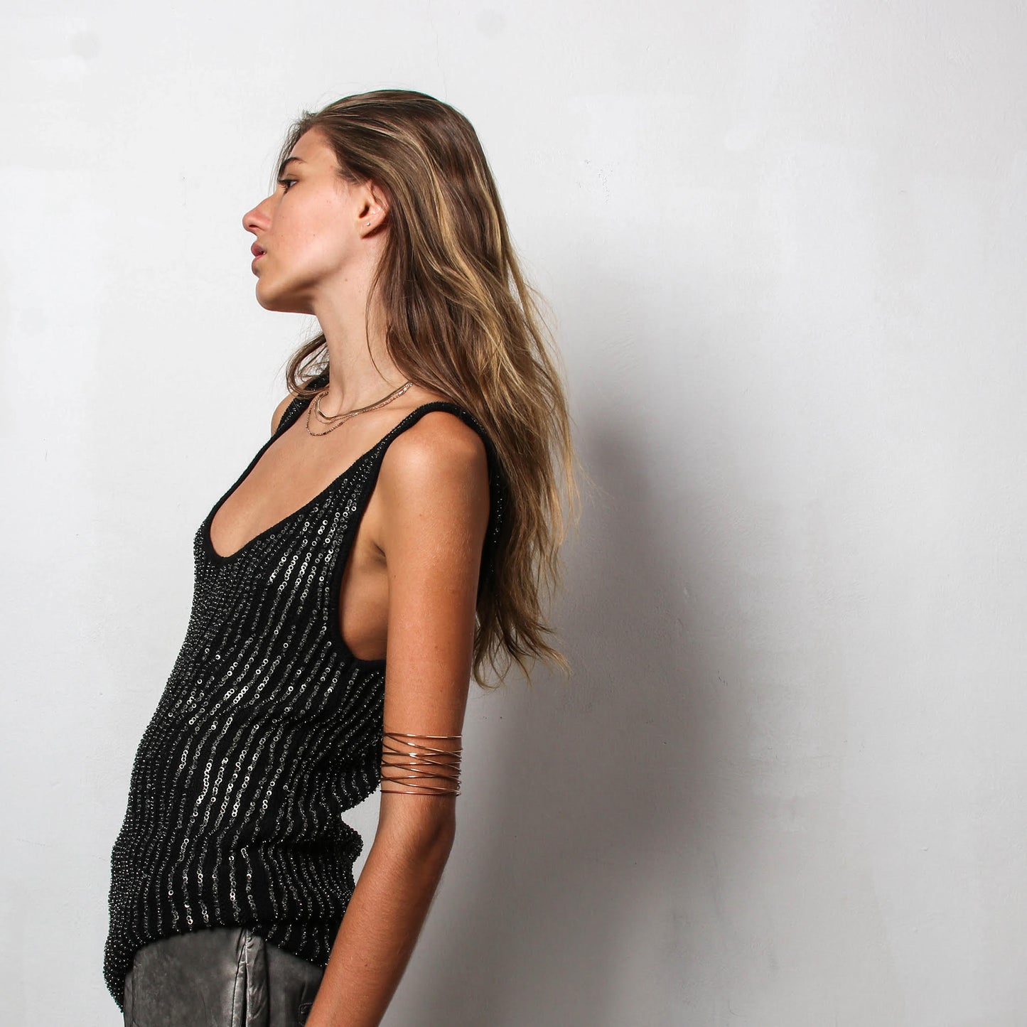 Ribbed sequin Tank in Knit